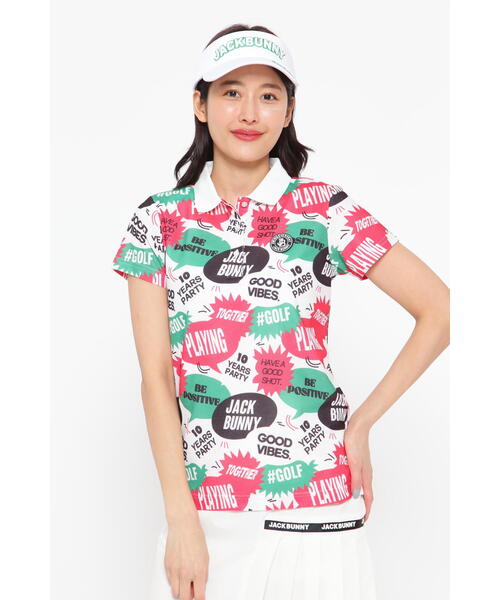 Jack Bunny ジャックバニー マーガレット 総柄 半袖 ポロシャツ ロゴ JACK BUNNY ジャックバニー ×コカ・コーラ 半袖ポロシャツ