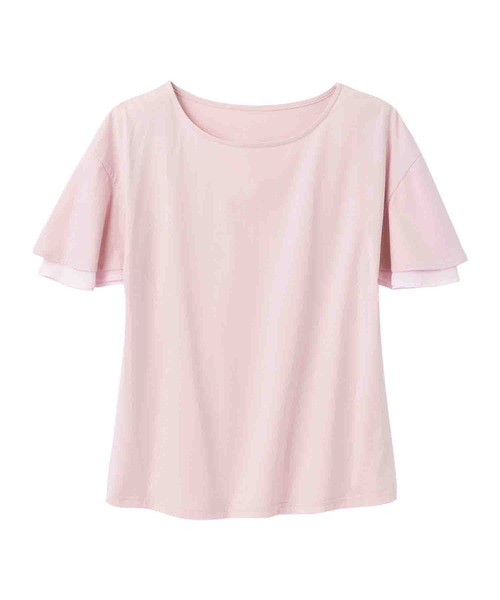 alotta(アロッタ)の「シルケット素材袖シフォン使いトップス(Tシャツ/カットソー・レディース・ミント/ラベンダー/ピンク/ブルー/オフホワイト/ブラック・X-LARGE/XX-LARGE/LARGE/MEDIUM)」の6枚目の写真