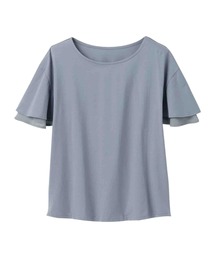 シルケット素材袖シフォン使いトップス