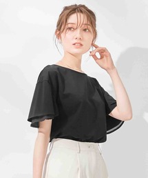 シルケット素材袖シフォン使いトップス