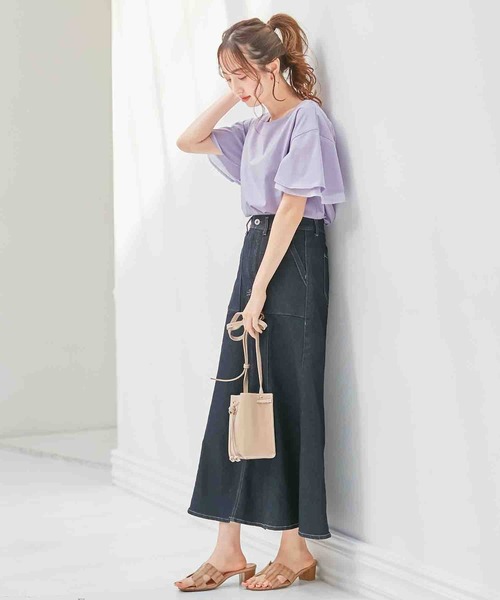 alotta(アロッタ)の「シルケット素材袖シフォン使いトップス(Tシャツ/カットソー・レディース・ミント/ラベンダー/ピンク/ブルー/オフホワイト/ブラック・X-LARGE/XX-LARGE/LARGE/MEDIUM)」の9枚目の写真