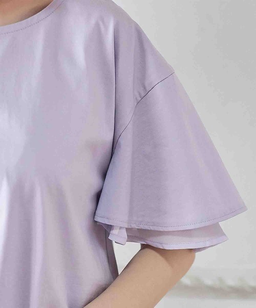 alotta(アロッタ)の「シルケット素材袖シフォン使いトップス(Tシャツ/カットソー・レディース・ミント/ラベンダー/ピンク/ブルー/オフホワイト/ブラック・X-LARGE/XX-LARGE/LARGE/MEDIUM)」の15枚目の写真