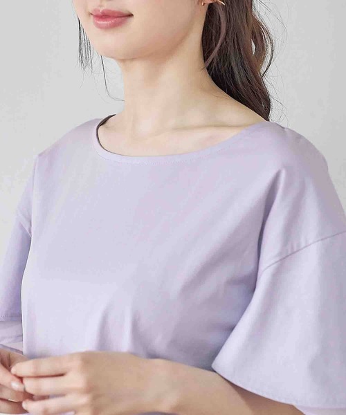 alotta(アロッタ)の「シルケット素材袖シフォン使いトップス(Tシャツ/カットソー・レディース・ミント/ラベンダー/ピンク/ブルー/オフホワイト/ブラック・X-LARGE/XX-LARGE/LARGE/MEDIUM)」の16枚目の写真