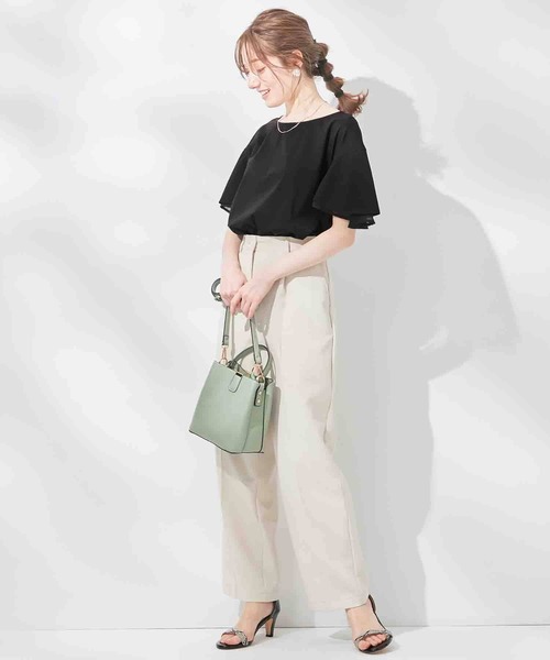 alotta(アロッタ)の「シルケット素材袖シフォン使いトップス(Tシャツ/カットソー・レディース・ミント/ラベンダー/ピンク/ブルー/オフホワイト/ブラック・X-LARGE/XX-LARGE/LARGE/MEDIUM)」の18枚目の写真
