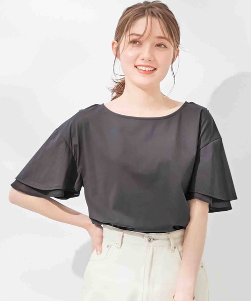 alotta(アロッタ)の「シルケット素材袖シフォン使いトップス(Tシャツ/カットソー・レディース・ミント/ラベンダー/ピンク/ブルー/オフホワイト/ブラック・X-LARGE/XX-LARGE/LARGE/MEDIUM)」の19枚目の写真
