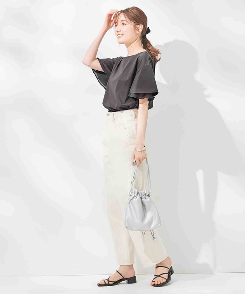 alotta(アロッタ)の「シルケット素材袖シフォン使いトップス(Tシャツ/カットソー・レディース・ミント/ラベンダー/ピンク/ブルー/オフホワイト/ブラック・X-LARGE/XX-LARGE/LARGE/MEDIUM)」の21枚目の写真