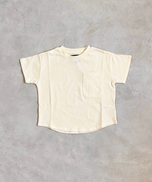 Life Support Products（ライフサポートプロダクツ）の「裾ラウンドポケットT(80～150cm)（Tシャツ/カットソー・キッズ・チャコール/ブルー/オフホワイト/アイボリー/ピンク/モカ/マスタード/ミント・100/110/130/140/80/90/95/120/150）」の2枚目の写真