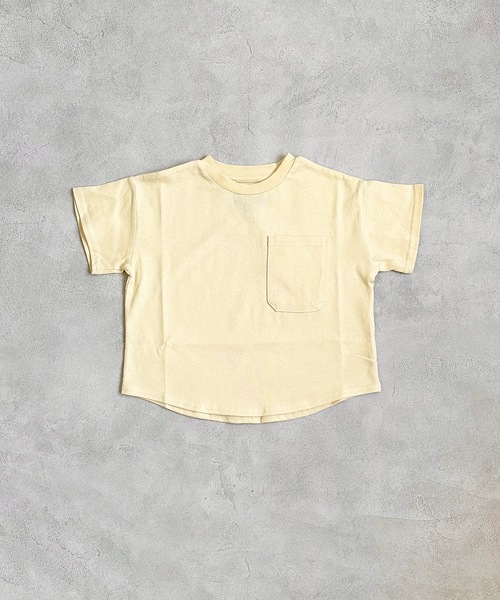 Life Support Products（ライフサポートプロダクツ）の「裾ラウンドポケットT(80～150cm)（Tシャツ/カットソー・キッズ・チャコール/ブルー/オフホワイト/アイボリー/ピンク/モカ/マスタード/ミント・100/110/130/140/80/90/95/120/150）」の3枚目の写真