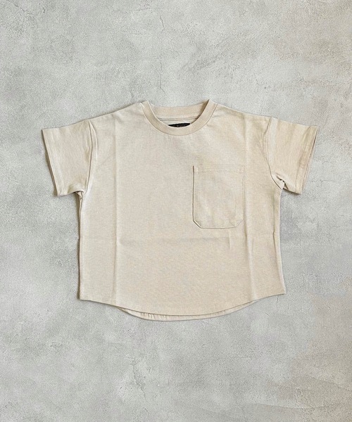 Life Support Products（ライフサポートプロダクツ）の「裾ラウンドポケットT(80～150cm)（Tシャツ/カットソー・キッズ・チャコール/ブルー/オフホワイト/アイボリー/ピンク/モカ/マスタード/ミント・100/110/130/140/80/90/95/120/150）」の5枚目の写真