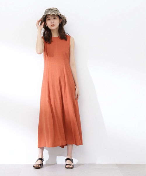 N.（N. Natural Beauty Basic）（エヌエヌナチュラルビューティーベーシック）の「【S Size Line】◆レーヨン麻ノースリーブワンピース（ワンピース・レディース・ベージュ/オレンジ/スミクロ・SMALL/MEDIUM）」の7枚目の写真