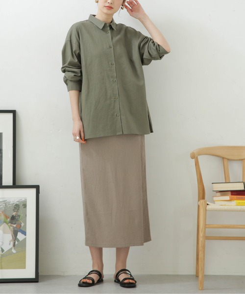 NANO universe（ナノユニバース）の「LB.04/カット楊柳シャーリングスカート（スカート・レディース・クリーム/ブラック/パープル/モカ・FREE）」の3枚目の写真