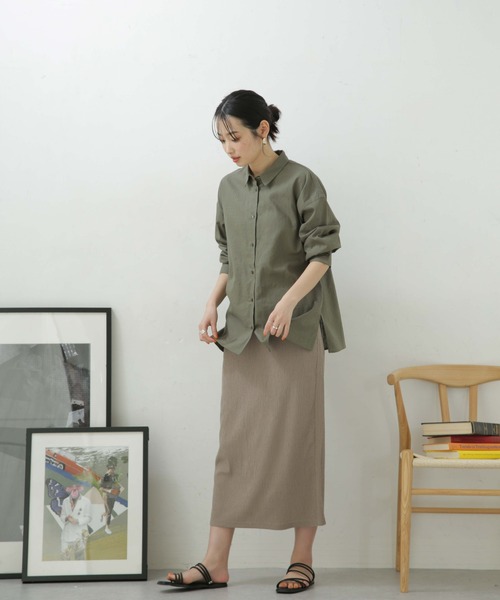 NANO universe（ナノユニバース）の「LB.04/カット楊柳シャーリングスカート（スカート・レディース・クリーム/ブラック/パープル/モカ・FREE）」の14枚目の写真