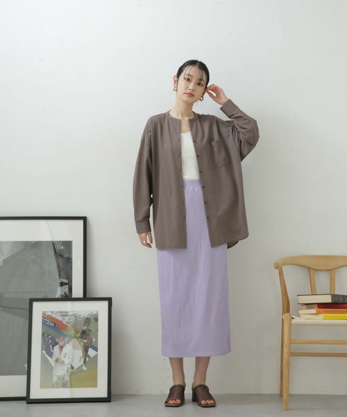 NANO universe（ナノユニバース）の「LB.04/カット楊柳シャーリングスカート（スカート・レディース・クリーム/ブラック/パープル/モカ・FREE）」の19枚目の写真