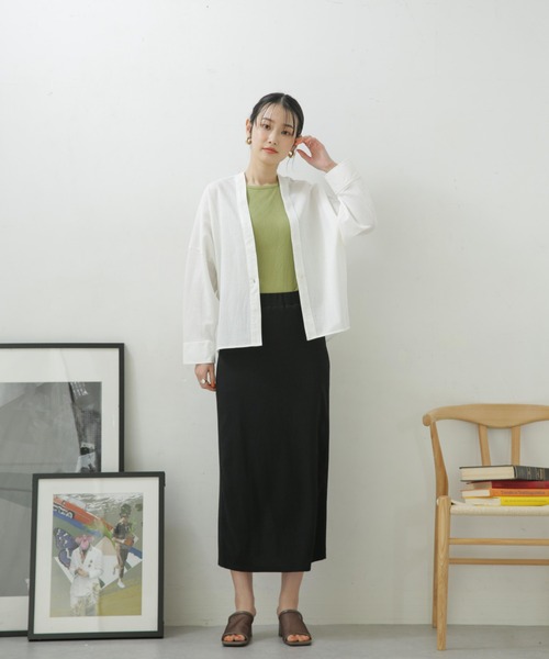 NANO universe（ナノユニバース）の「LB.04/カット楊柳シャーリングスカート（スカート・レディース・クリーム/ブラック/パープル/モカ・FREE）」の6枚目の写真