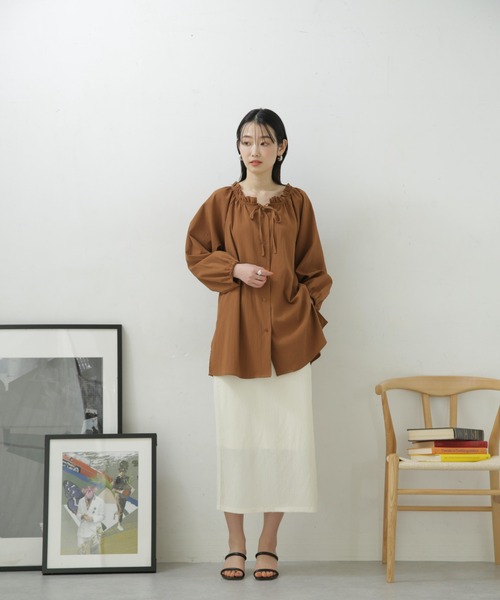 NANO universe（ナノユニバース）の「LB.04/カット楊柳シャーリングスカート（スカート・レディース・クリーム/ブラック/パープル/モカ・FREE）」の9枚目の写真