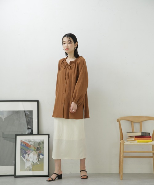 NANO universe（ナノユニバース）の「LB.04/カット楊柳シャーリングスカート（スカート・レディース・クリーム/ブラック/パープル/モカ・FREE）」の11枚目の写真