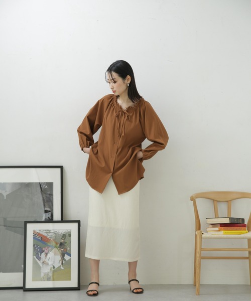 NANO universe（ナノユニバース）の「LB.04/カット楊柳シャーリングスカート（スカート・レディース・クリーム/ブラック/パープル/モカ・FREE）」の12枚目の写真