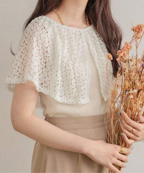 Ambre Neige(アンブルネージュ)の「レースカラートップス/【WEB/EC限定商品】(Tシャツ/カットソー・レディース・アイボリー/ダークブラウン・FREE)」の2枚目の写真