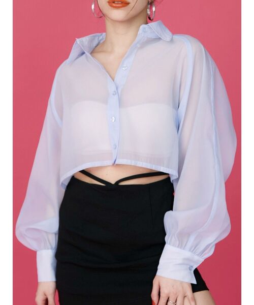 EVRIS（エヴリス）の「シアークロップドシャツ（シャツ/ブラウス・レディース・ブラック/ピンク/ブルー/ホワイト・FREE）」の4枚目の写真