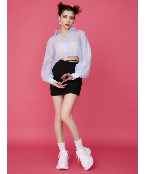 EVRIS（エヴリス）の「シアークロップドシャツ（シャツ/ブラウス・レディース・ブラック/ピンク/ブルー/ホワイト・FREE）」の9枚目の写真