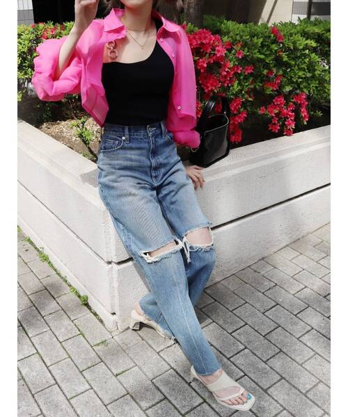 EVRIS（エヴリス）の「シアークロップドシャツ（シャツ/ブラウス・レディース・ブラック/ピンク/ブルー/ホワイト・FREE）」の19枚目の写真