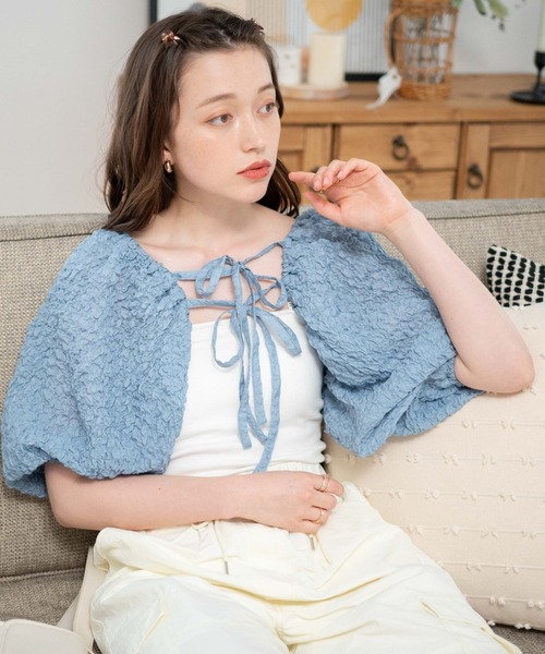 WEGO(ウィゴー)の「WEGO/シアーボレロ(カーディガン/ボレロ・レディース・ホワイト/サックスブルー・FREE)」の2枚目の写真