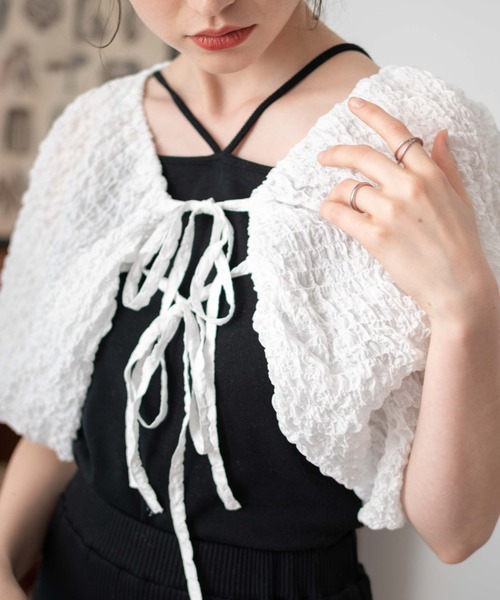 WEGO(ウィゴー)の「WEGO/シアーボレロ(カーディガン/ボレロ・レディース・ホワイト/サックスブルー・FREE)」の5枚目の写真