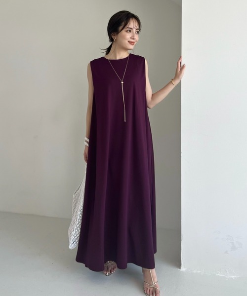 美品✨アニュアンス ショルダータックカットワンピース ベルト パープル フリー 美品✨アニュアンス ショルダータックカットワンピース ベルト