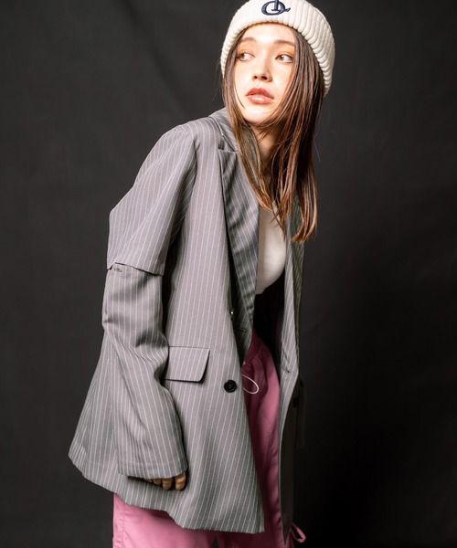 OLIVE des OLIVE（オリーブデオリーブ）の「2WAYスリーブテーラードジャケット　1032070030（テーラードジャケット・レディース・チャコールグレー/ストライプ・FREE）」の19枚目の写真