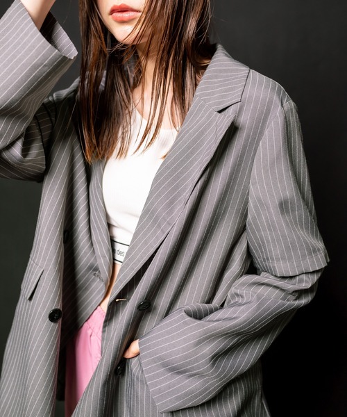 OLIVE des OLIVE（オリーブデオリーブ）の「2WAYスリーブテーラードジャケット　1032070030（テーラードジャケット・レディース・チャコールグレー/ストライプ・FREE）」の20枚目の写真