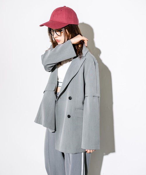 OLIVE des OLIVE（オリーブデオリーブ）の「2WAYスリーブテーラードジャケット　1032070030（テーラードジャケット・レディース・チャコールグレー/ストライプ・FREE）」の9枚目の写真