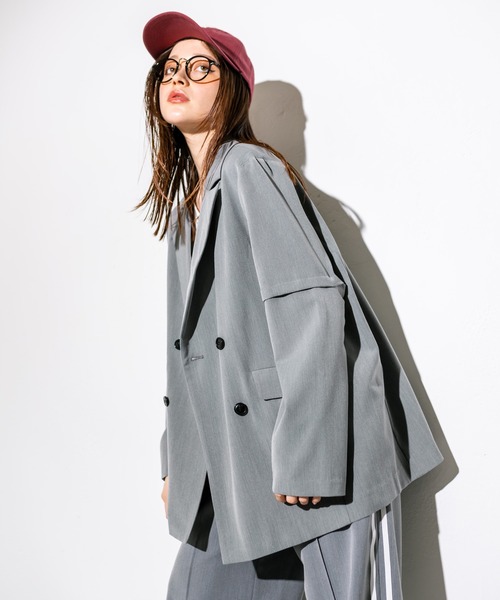 OLIVE des OLIVE（オリーブデオリーブ）の「2WAYスリーブテーラードジャケット　1032070030（テーラードジャケット・レディース・チャコールグレー/ストライプ・FREE）」の7枚目の写真