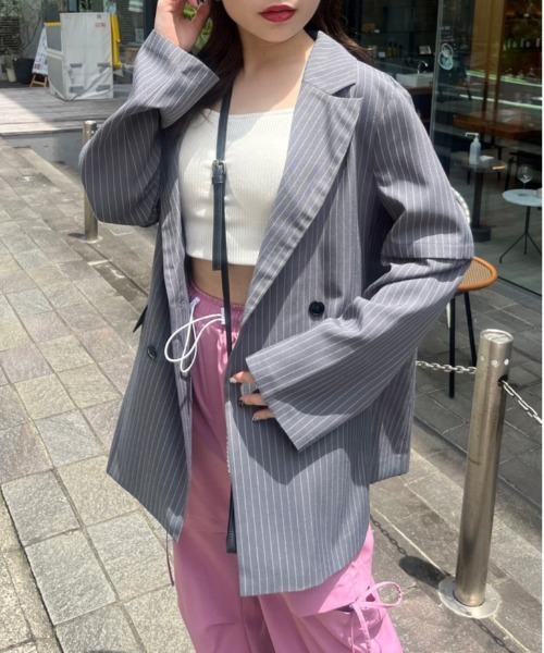 OLIVE des OLIVE（オリーブデオリーブ）の「2WAYスリーブテーラードジャケット　1032070030（テーラードジャケット・レディース・チャコールグレー/ストライプ・FREE）」の13枚目の写真