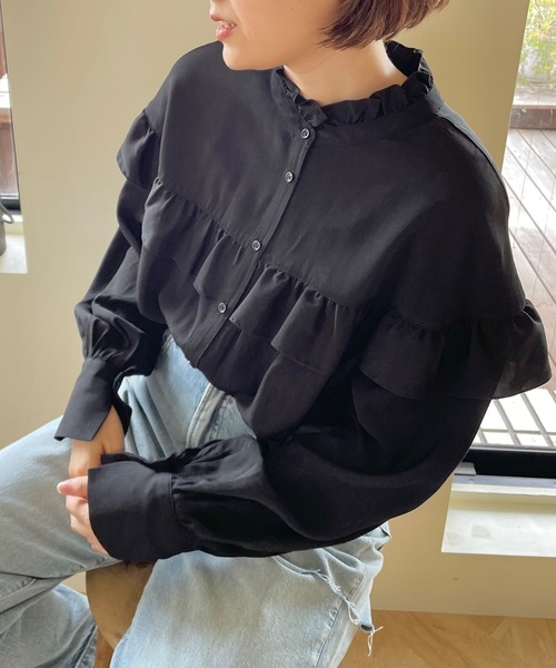フリルスリーブのゴージャスなロングショール ブラック 新品・未使用】フリルスリーブのゴージャスなロングショール