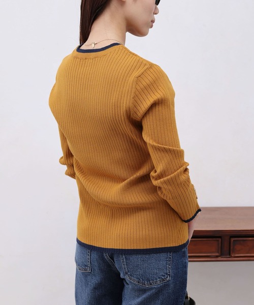 Chez toi（シェトワ）の「配色ライン袖口ボタンリブプルオーバー（ニット/セーター・レディース・マスタード/オフホワイト/ブラック/サックスブルー・FREE）」の10枚目の写真