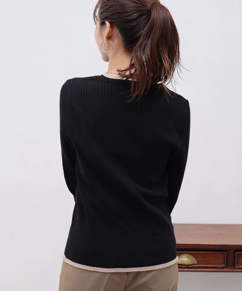 Chez toi（シェトワ）の「配色ライン袖口ボタンリブプルオーバー（ニット/セーター・レディース・マスタード/オフホワイト/ブラック/サックスブルー・FREE）」の20枚目の写真