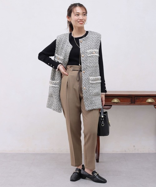 Chez toi（シェトワ）の「配色ライン袖口ボタンリブプルオーバー（ニット/セーター・レディース・マスタード/オフホワイト/ブラック/サックスブルー・FREE）」の22枚目の写真