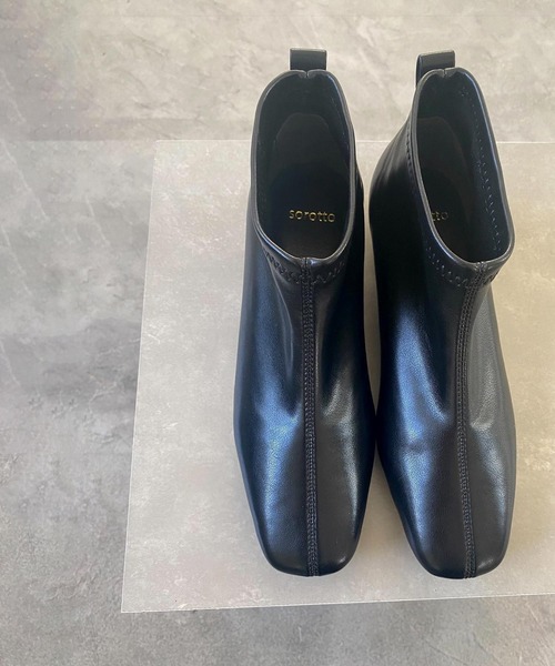 SOROTTO（ソロット）の「ふかふかインソール/スクエアトゥのストレッチアンクルブーツ（ブーツ・レディース・ブラック/ライトブラウン/ベージュ・3L/S/L/M/LL）」の8枚目の写真