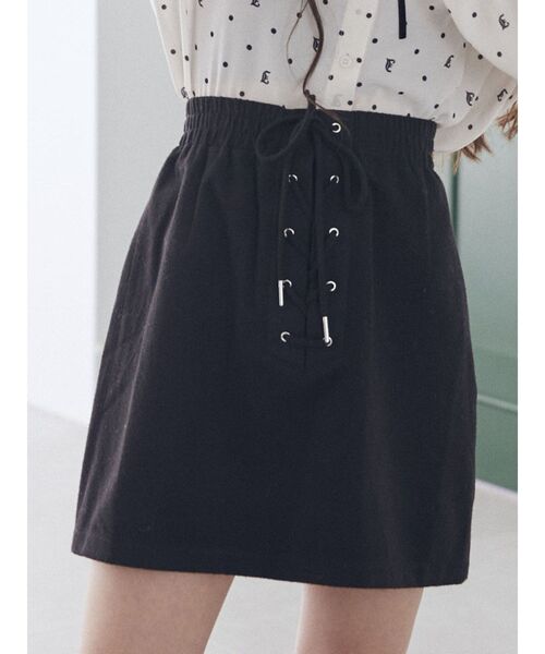 jouetie(ジュエティ)の「レースアップボックスミニスカート(スカート・レディース・ブルー/ブラック/イエロー・MEDIUM)」の1枚目の写真