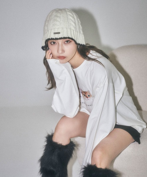 ANDGEEBEE（アンジービー）の「UNISEX ニットバケハ（ハット・レディース・アイボリー/チャコールグレー・FREE）」の4枚目の写真