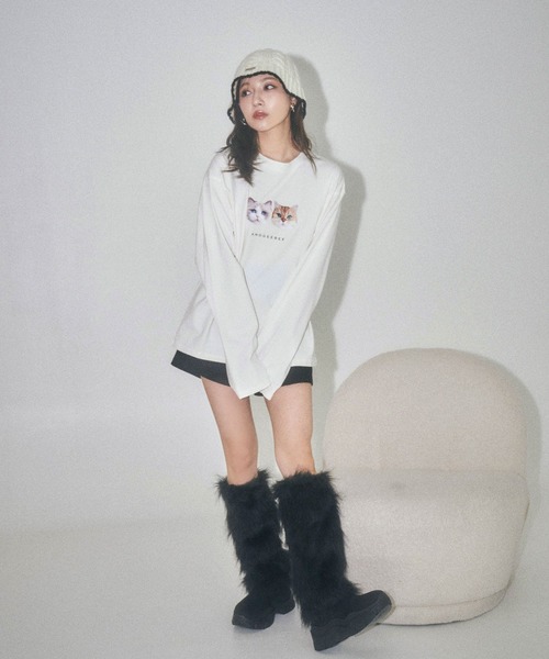 ANDGEEBEE（アンジービー）の「UNISEX ニットバケハ（ハット・レディース・アイボリー/チャコールグレー・FREE）」の5枚目の写真