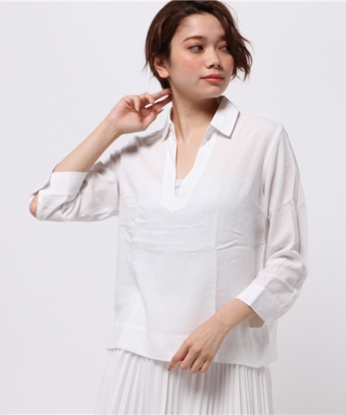 OUTLET（アウトレット）の「【CIAOPANIC TYPY】麻レーヨンスキッパーシャツ（シャツ/ブラウス・レディース・サックスブルー/イエロー/ピンク/ホワイト/ブルー・ONE）」の2枚目の写真