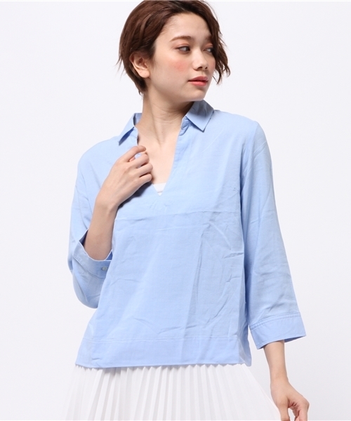OUTLET（アウトレット）の「【CIAOPANIC TYPY】麻レーヨンスキッパーシャツ（シャツ/ブラウス・レディース・サックスブルー/イエロー/ピンク/ホワイト/ブルー・ONE）」の3枚目の写真