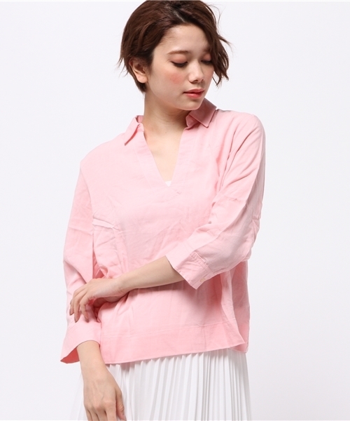 OUTLET（アウトレット）の「【CIAOPANIC TYPY】麻レーヨンスキッパーシャツ（シャツ/ブラウス・レディース・サックスブルー/イエロー/ピンク/ホワイト/ブルー・ONE）」の5枚目の写真