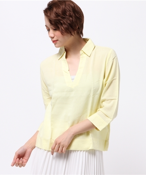 OUTLET（アウトレット）の「【CIAOPANIC TYPY】麻レーヨンスキッパーシャツ（シャツ/ブラウス・レディース・サックスブルー/イエロー/ピンク/ホワイト/ブルー・ONE）」の4枚目の写真