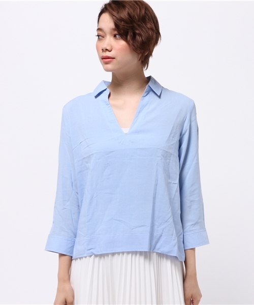 OUTLET（アウトレット）の「【CIAOPANIC TYPY】麻レーヨンスキッパーシャツ（シャツ/ブラウス・レディース・サックスブルー/イエロー/ピンク/ホワイト/ブルー・ONE）」の6枚目の写真
