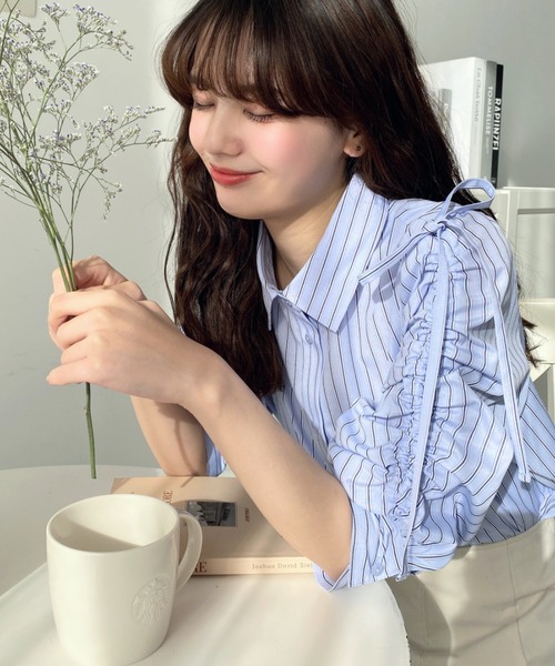 moment+(モーメントプラス)の「【累計販売枚数1万枚突破!】マルチストライプ袖シャーリングシャツブラウス(シャツ/ブラウス・レディース・サックスブルー/ピンク/イエロー・M/L)」の20枚目の写真