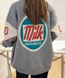 韓国ファッション milkバックロゴニットカーディガン