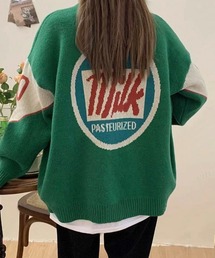 韓国ファッション milkバックロゴニットカーディガン