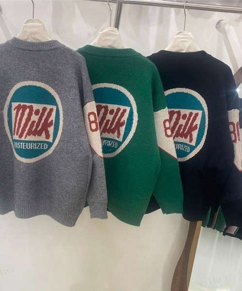 Dalfwin(ダールフィン)の「韓国ファッション milkバックロゴニットカーディガン(ニット/セーター・レディース・グリーン/ブラック/グレー・FREE)」の12枚目の写真